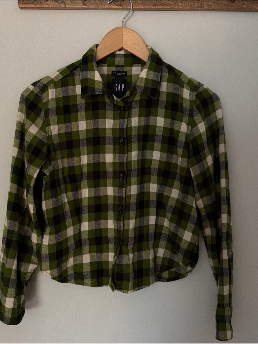 Gap Cropped Flannel Shirt Green Check Small Petite  Grunge Fall Autumn